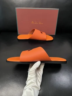 LORO PIANA Slides & Slippers Leather (Orange-Black) EU39-44 A8020260603180999