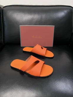 Alternative view of LORO PIANA Slides & Slippers Leather (Orange-Black) EU39-44 A8020260603180999