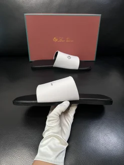 LORO PIANA Slides & Slippers Leather (White-Black) EU39-44 A8020260603178799