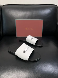 Alternative view of LORO PIANA Slides & Slippers Leather (White-Black) EU39-44 A8020260603178799