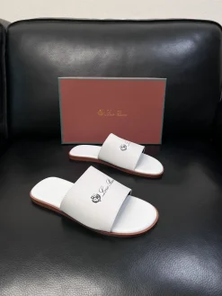 Alternative view of LORO PIANA Slides & Slippers Leather (White-Brown) EU39-44 A8020260603178899