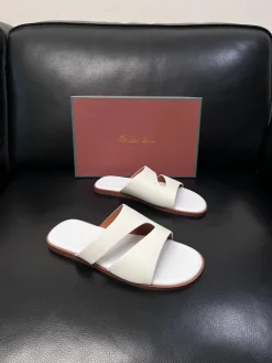 Alternative view of LORO PIANA Slides & Slippers Leather (White-Brown) EU39-44 A8020260603181099