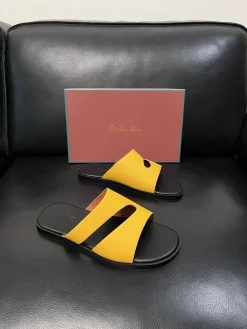 Alternative view of LORO PIANA Slides & Slippers Leather (Yellow-Black) EU39-44 A8020260603181299