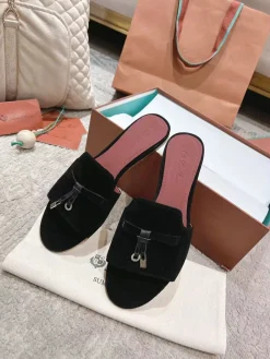 Alternative view of LORO PIANA Slides & Slippers Suede (Black-Pink) EU33-42 B20202606031818109