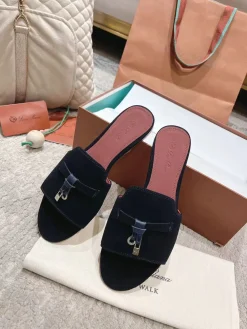 LORO PIANA Slides & Slippers Suede (Navy-Pink) EU33-42 B20202606031825109