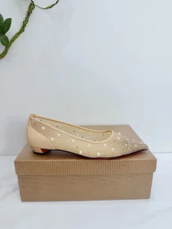 LOUBOUTIN Flats & Loafers Mesh-Leather (Beige-Red) EU35-42 C20202606033179139