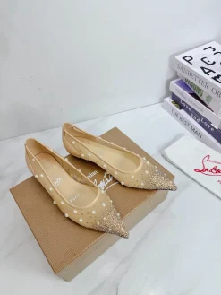Alternative view of LOUBOUTIN Flats & Loafers Mesh-Leather (Beige-Red) EU35-42 C20202606033179139