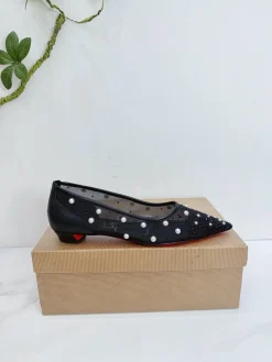 LOUBOUTIN Flats & Loafers Mesh-Leather (Black-Red-White) EU35-42 C20202606033180139