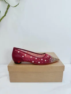 LOUBOUTIN Flats & Loafers Mesh-Leather (Burgundy-White-Gold) EU35-42 C20202606033182139