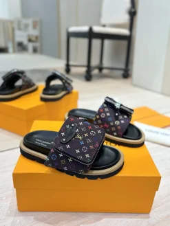 LV Slides & Slippers Canvas-Leather (Black-Multi-Color) EU35-45 B0020260603221799