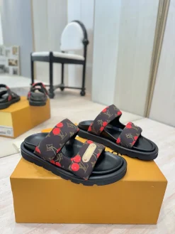 LV Slides & Slippers Canvas-Rubber (Brown-Black-Red) EU35-45 A9020260603230499