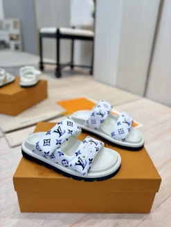 LV Slides & Slippers Canvas (White-Blue-Black) EU35-45 A9020260603224199