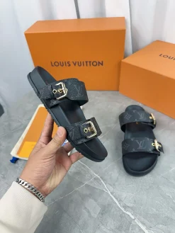 LV Slides & Slippers Coated Canvas (Black-Gold) EU35-46 A8020260603216099