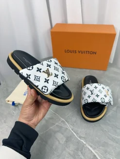 LV Slides & Slippers Leather-Canvas (White-Black-Gold) EU35-45 A6020260603220289