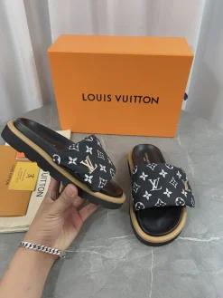 LV Slides & Slippers Textile-Rubber (Black-White-Gold-Tan) EU35-45 A6020260603218889