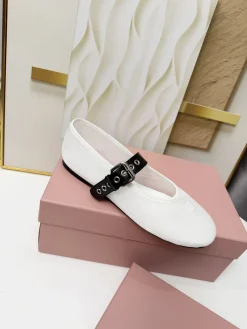 MIU MIU Flats & Loafers Canvas-Leather (White-Black) EU35-40 B0020260603246699