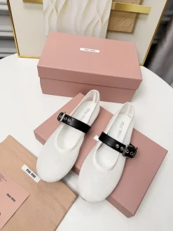 Alternative view of MIU MIU Flats & Loafers Canvas-Leather (White-Black) EU35-40 B0020260603246699