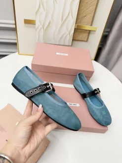 MIU MIU Flats & Loafers Textile-Leather (Blue-Black) EU35-40 B0020260603246499