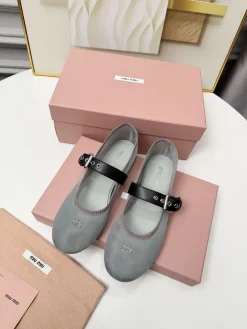 MIU MIU Flats & Loafers Textile-Leather (Grey-Black-Pink) EU35-40 B0020260603246599