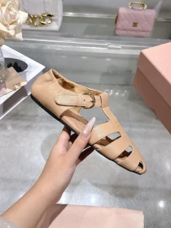 MIU MIU Sandals & Mules Leather (Beige-Black) EU35-40 B20202606032486109