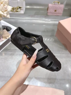 MIU MIU Sandals & Mules Leather (Black-Gold) EU35-40 B20202606032488109