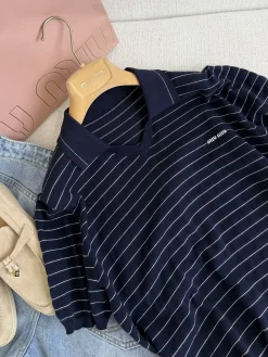 Alternative view of MIU MIU Shirts & Polos Cotton (Navy-White) B20202606010170109