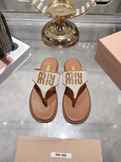 Alternative view of MIU MIU Slides & Slippers Canvas-Leather (White-Brown) EU35-41 B30202606032505109