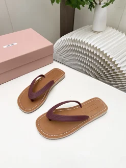 Alternative view of MIU MIU Slides & Slippers Leather (Brown-Burgundy) EU35-40 A8020260603251799