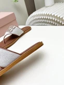 Alternative view of MIU MIU Slides & Slippers Leather (Brown-White) EU40-41 B30202606032507109
