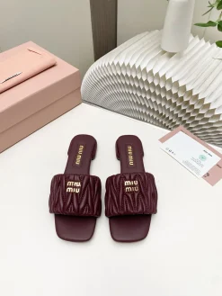 MIU MIU Slides & Slippers Leather (Burgundy-Gold) EU34-41 B30202606032510109
