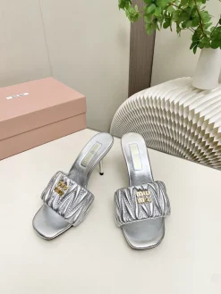 MIU MIU Slides & Slippers Leather (Silver-Gold) EU4-41 B30202606032511109