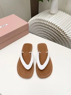 MIU MIU Slides & Slippers Leather (White-Brown) EU35-40 A8020260603250499
