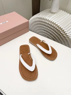 Alternative view of MIU MIU Slides & Slippers Leather (White-Brown) EU35-40 A8020260603250499