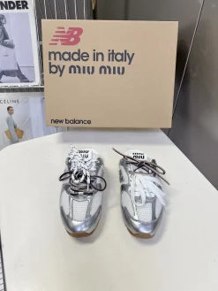 Alternative view of MIU MIU Slides & Slippers Mesh-Leather (Silver-White-Brown) EU35-40 B70202606032587119