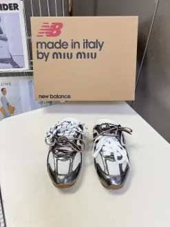 Alternative view of MIU MIU Slides & Slippers Mesh-Leather (White-Silver) EU35-40 B70202606032589119