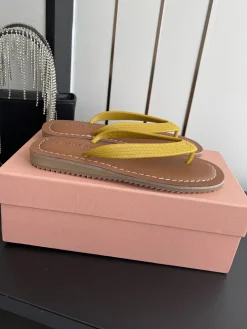 MIU MIU Slides & Slippers Rubber-Leather (Yellow-Brown) EU35-39 A9020260603252299
