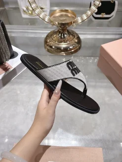 MIU MIU Slides & Slippers Textile (Black-White) EU35-39 B30202606032523109