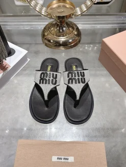 Alternative view of MIU MIU Slides & Slippers Textile (Black-White) EU35-39 B30202606032523109