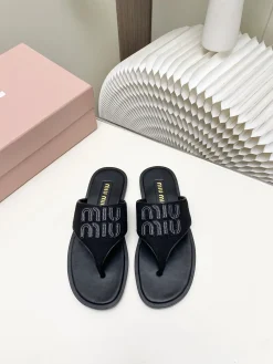 MIU MIU Slides & Slippers Textile-Rubber (Black-White) EU5-9 B30202606032534109