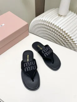 Alternative view of MIU MIU Slides & Slippers Textile-Rubber (Black-White) EU5-9 B30202606032534109