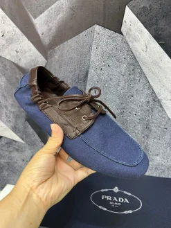 PRADA Boat Shoes & Espadrilles Canvas-Leather (Blue-Brown) EU39-46 C50202606032606149