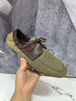 PRADA Boat Shoes & Espadrilles Canvas-Leather (Olive Green-Brown) EU39-46 C50202606032607149