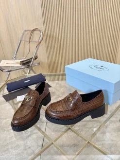 PRADA Flats & Loafers Crocodile-Embossed Leather (Brown-Black) EU34-41 B60202606032624119