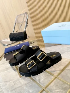 PRADA Slides & Slippers Leather (Black-Gold) EU35-42 B20202606032837109