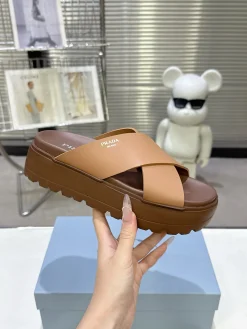 PRADA Slides & Slippers Leather (Brown-Tan) EU35-40 B20202606032828109