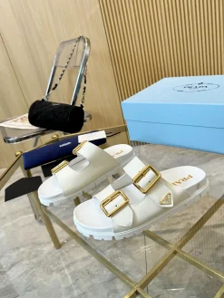 PRADA Slides & Slippers Leather (White-Gold) EU35-42 B20202606032832109
