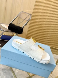 PRADA Slides & Slippers Leather (White-Gold) EU35-42 B20202606032840109