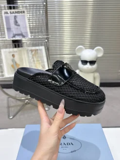 PRADA Slides & Slippers Mesh-Leather (Black) EU35-41 B30202606032845109