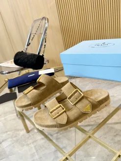 PRADA Slides & Slippers Suede (Beige-Gold) EU35-42 B20202606032855109