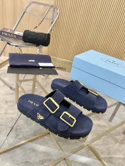 PRADA Slides & Slippers Suede (Navy-Gold) EU35-42 B20202606032865109